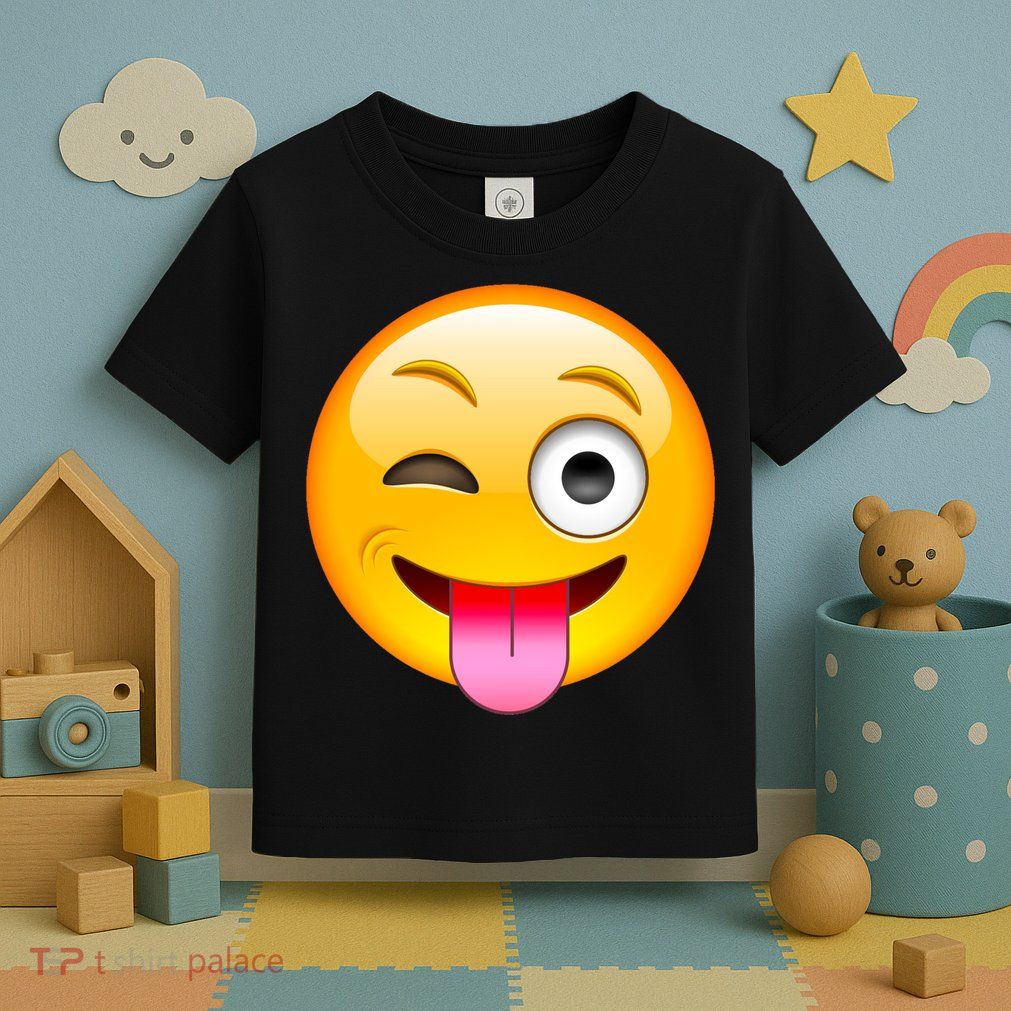 Emoticon Tongue Out Emoji with Winking Eye Smiley Toddler T-Shirt