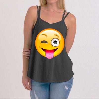 Emoticon Tongue Out Emoji with Winking Eye Smiley Women's Strappy Tank