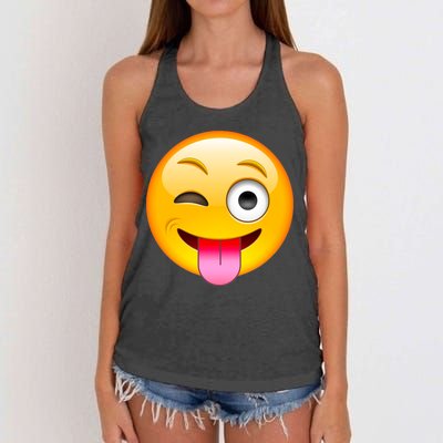 Emoticon Tongue Out Emoji with Winking Eye Smiley Women's Knotted Racerback Tank