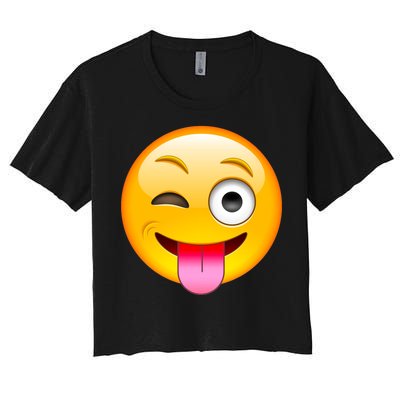 Emoticon Tongue Out Emoji with Winking Eye Smiley Women's Crop Top Tee