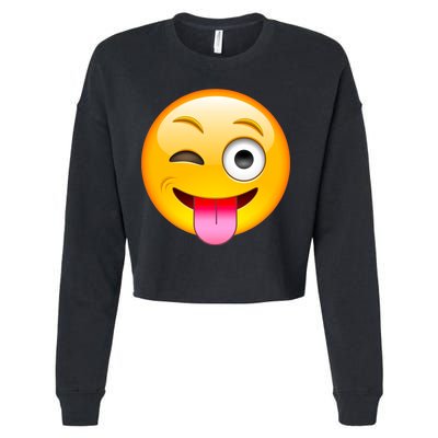 Emoticon Tongue Out Emoji with Winking Eye Smiley Cropped Pullover Crew