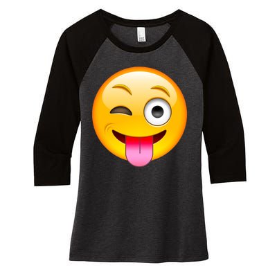 Emoticon Tongue Out Emoji with Winking Eye Smiley Women's Tri-Blend 3/4-Sleeve Raglan Shirt