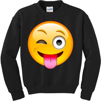 Emoticon Tongue Out Emoji with Winking Eye Smiley Kids Sweatshirt