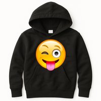 Emoticon Tongue Out Emoji with Winking Eye Smiley Kids Hoodie