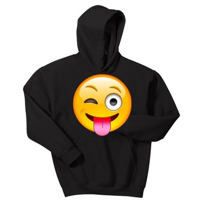 Emoticon Tongue Out Emoji with Winking Eye Smiley Kids Hoodie