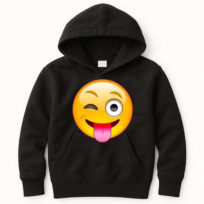 Emoticon Tongue Out Emoji with Winking Eye Smiley Kids Hoodie
