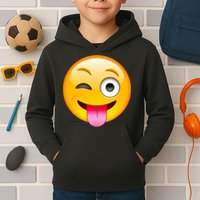 Emoticon Tongue Out Emoji with Winking Eye Smiley Kids Hoodie