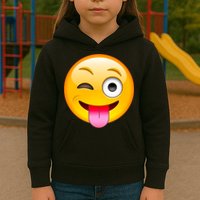 Emoticon Tongue Out Emoji with Winking Eye Smiley Kids Hoodie