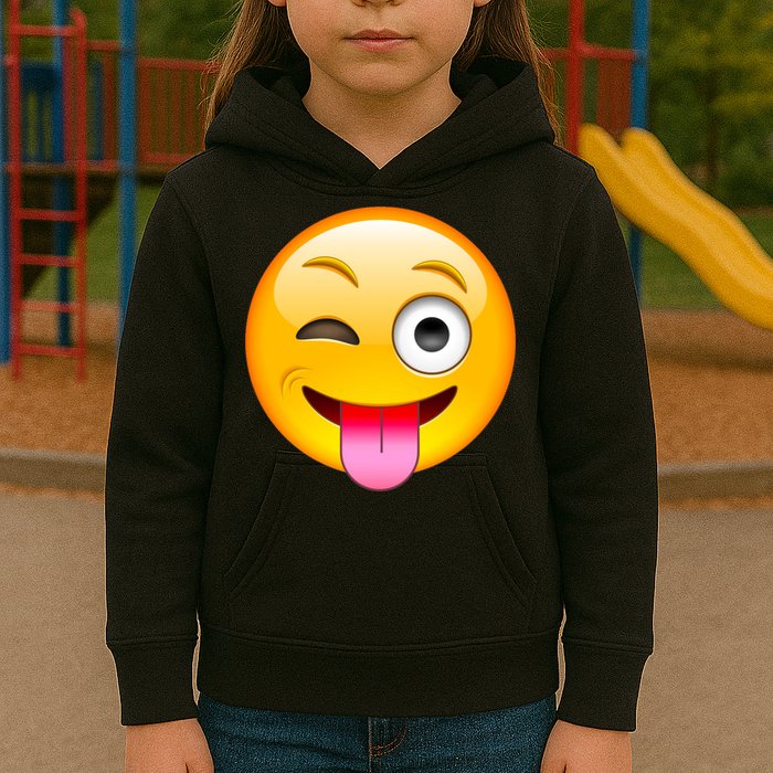Emoticon Tongue Out Emoji with Winking Eye Smiley Kids Hoodie