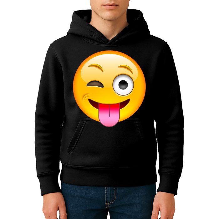 Emoticon Tongue Out Emoji with Winking Eye Smiley Kids Hoodie