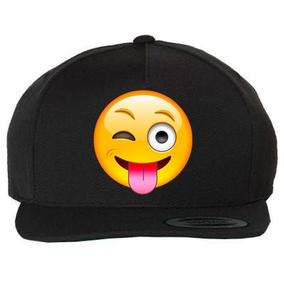 Emoticon Tongue Out Emoji with Winking Eye Smiley Wool Snapback Cap