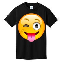 Emoticon Tongue Out Emoji with Winking Eye Smiley Kids T-Shirt