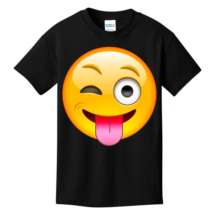 Emoticon Tongue Out Emoji with Winking Eye Smiley Kids T-Shirt