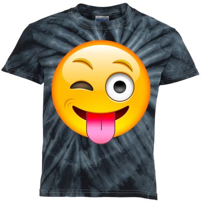 Emoticon Tongue Out Emoji with Winking Eye Smiley Kids Tie-Dye T-Shirt