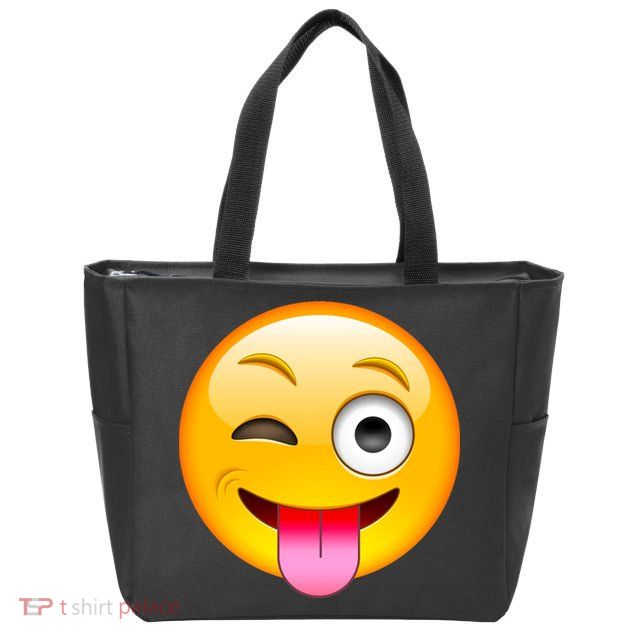 Emoticon Tongue Out Emoji with Winking Eye Smiley Zip Tote Bag