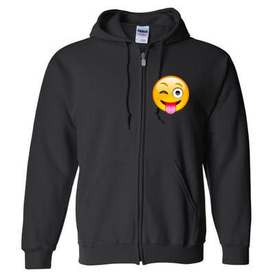 Emoticon Tongue Out Emoji with Winking Eye Smiley Full Zip Hoodie
