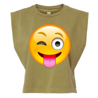 Emoticon Tongue Out Emoji with Winking Eye Smiley Garment-Dyed Women's Muscle Tee