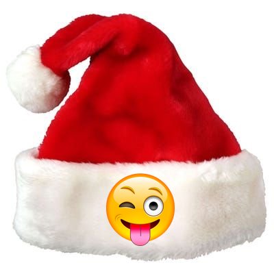 Emoticon Tongue Out Emoji with Winking Eye Smiley Premium Christmas Santa Hat