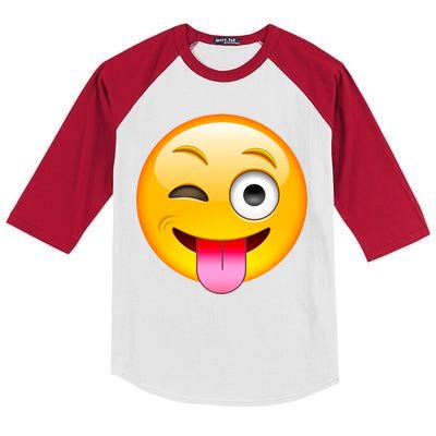 Emoticon Tongue Out Emoji with Winking Eye Smiley Kids Colorblock Raglan Jersey