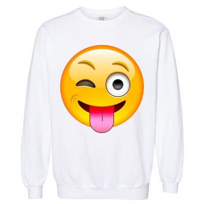 Emoticon Tongue Out Emoji with Winking Eye Smiley Garment-Dyed Sweatshirt