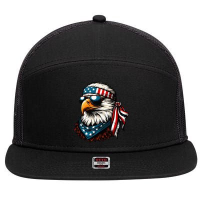 Eagle Mullet Patriotic 4th Of July Patriot Usa 7 Panel Mesh Trucker Snapback Hat