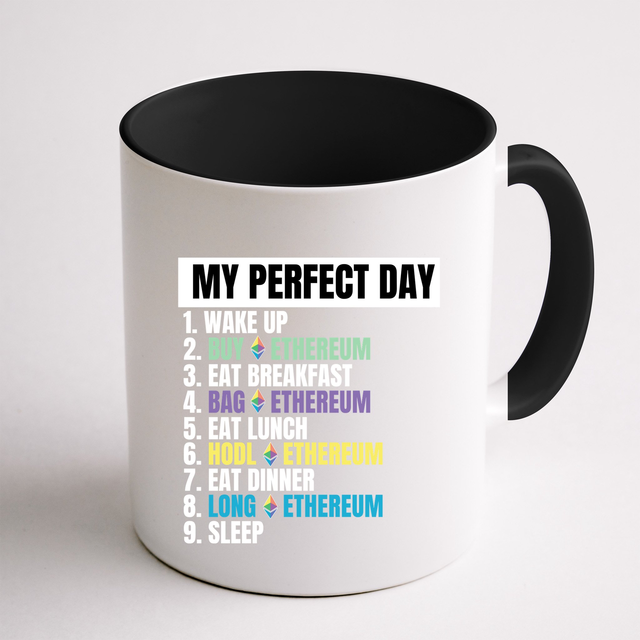 Ethereum My Perfect Day, Buy Crypto, Buy ETH, Funny Crypto Meme Mug