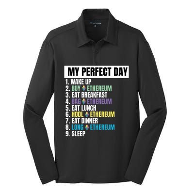 Ethereum My Perfect Day, Buy Crypto, Buy ETH, Funny Crypto Meme Silk Touch Performance Long Sleeve Polo