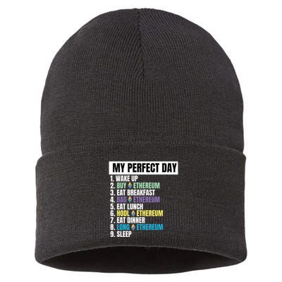 Ethereum My Perfect Day, Buy Crypto, Buy ETH, Funny Crypto Meme Sustainable Knit Beanie
