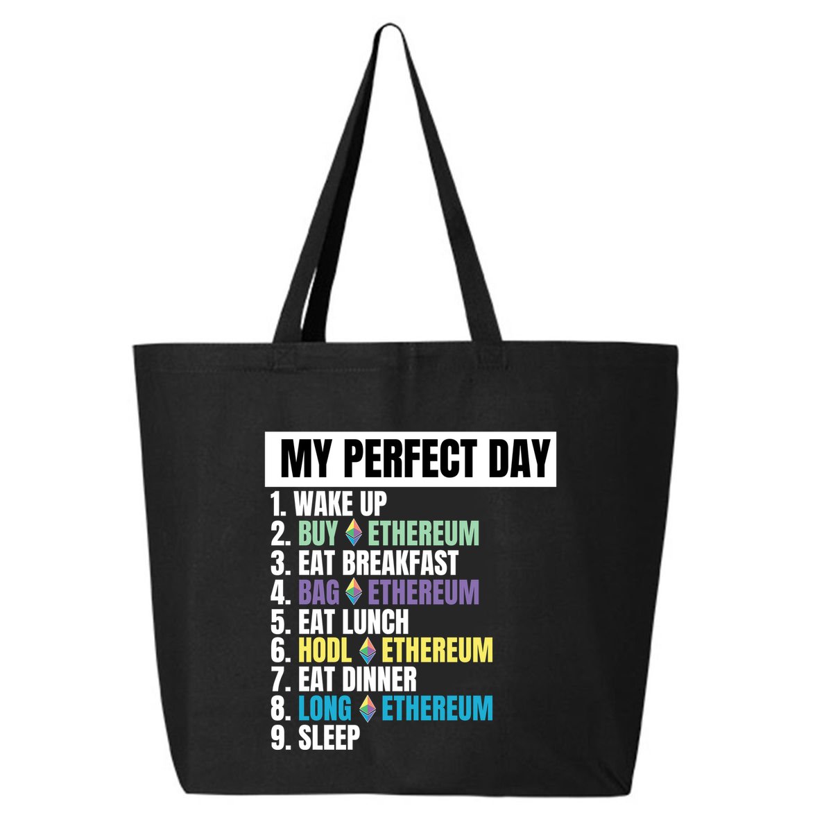 Ethereum My Perfect Day, Buy Crypto, Buy ETH, Funny Crypto Meme 25L Jumbo Tote