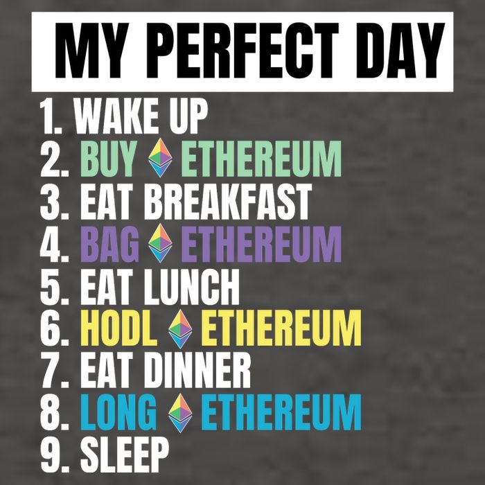 Ethereum My Perfect Day, Buy Crypto, Buy ETH, Funny Crypto Meme Vector Backpack