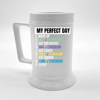 Ethereum My Perfect Day, Buy Crypto, Buy ETH, Funny Crypto Meme Beer Stein