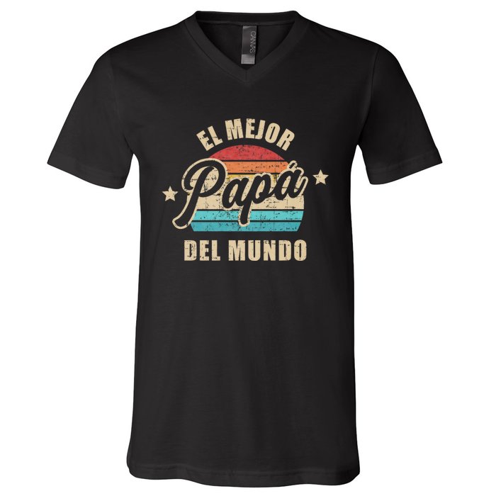 El Mejor Papá Del Mundo Para Dia Del Padre Vintage Retro V-Neck T-Shirt