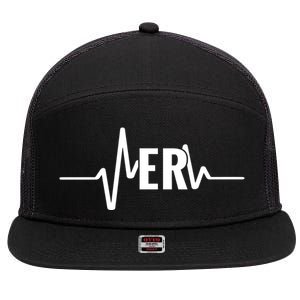 Emergency Medicine Physician Nurse Er Heartbeat Gift 7 Panel Mesh Trucker Snapback Hat