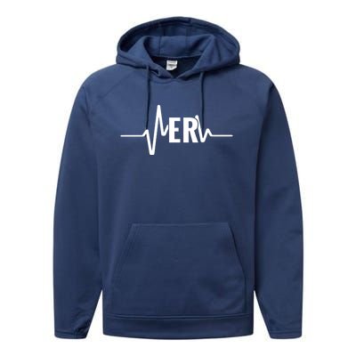 Emergency Medicine Physician Nurse Er Heartbeat Gift Performance Fleece Hoodie