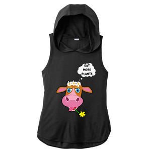 Eat More Plants Cow Flower Power Vegan Ladies PosiCharge Tri-Blend Wicking Draft Hoodie Tank