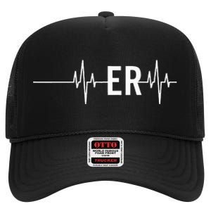 Emergency Medicine Physician Nurse Gift ER Heartbeat High Crown Mesh Back Trucker Hat