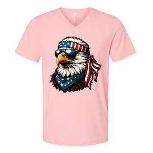 Eagle Mullet Patriotic 4th Of July Patriot Usa American Flag V-Neck T-Shirt