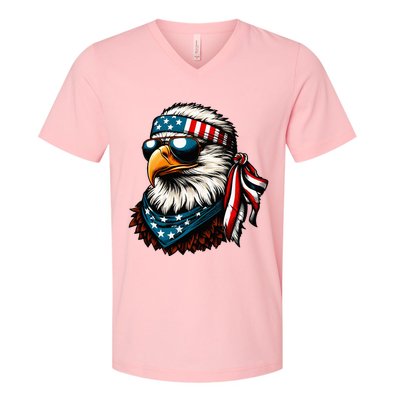 Eagle Mullet Patriotic 4th Of July Patriot Usa American Flag V-Neck T-Shirt