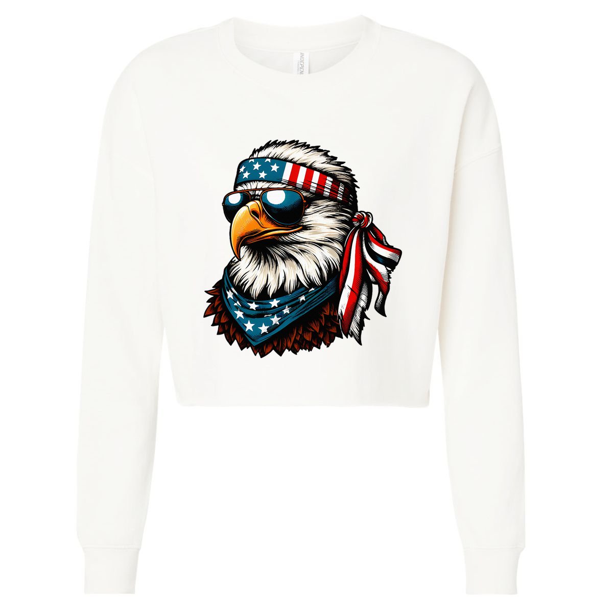 Eagle Mullet Patriotic 4th Of July Patriot Usa American Flag Cropped Pullover Crew