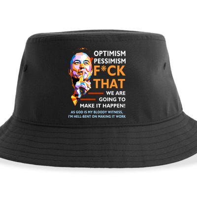 Elon Musk Quote Optimism Pessimism Sustainable Bucket Hat