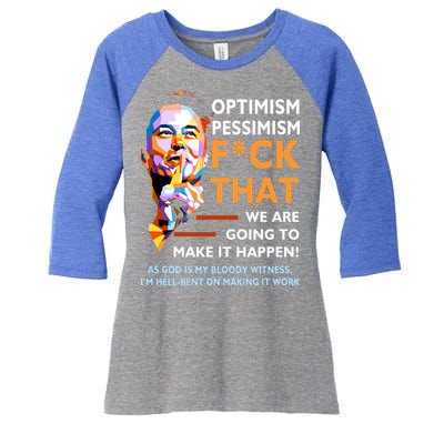 Elon Musk Quote Optimism Pessimism Women's Tri-Blend 3/4-Sleeve Raglan Shirt