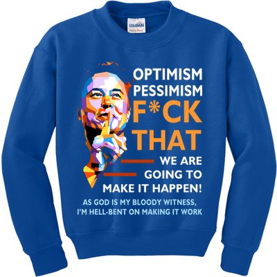 Elon Musk Quote Optimism Pessimism Kids Sweatshirt