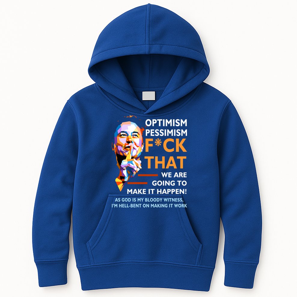 Elon Musk Quote Optimism Pessimism Kids Hoodie