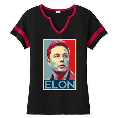 Elon Musk Retro Ladies Halftime Notch Neck Tee