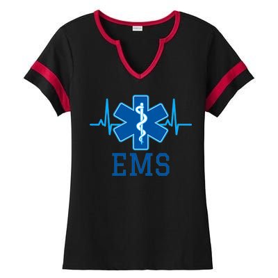 EMS Emergency Medical Services Pulse Logo Ladies Halftime Notch Neck Tee