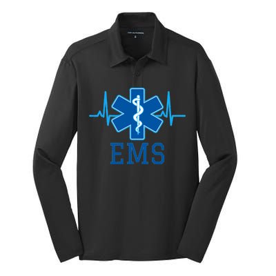 EMS Emergency Medical Services Pulse Logo Silk Touch Performance Long Sleeve Polo