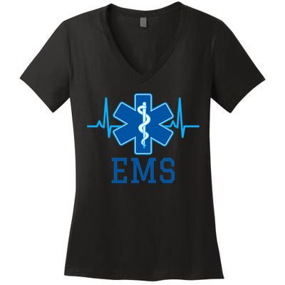 EMS Emergency Medical Services Pulse Logo Women's V-Neck T-Shirt