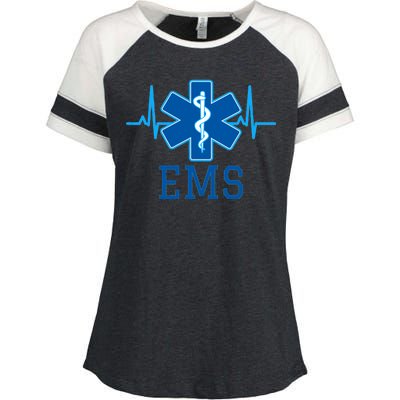 EMS Emergency Medical Services Pulse Logo Enza Ladies Jersey Colorblock Tee