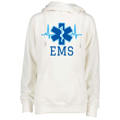 EMS Emergency Medical Services Pulse Logo Womens Funnel Neck Pullover Hood