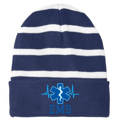 EMS Emergency Medical Services Pulse Logo Striped Beanie with Solid Band